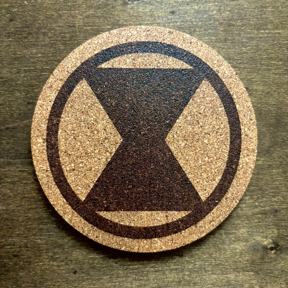 Black Widow Symbol Laser Engraved Cork Coaster